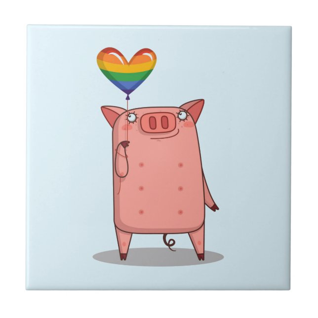Pig With Rainbow Balloon Ceramic Tile (Front)