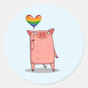 Pig With Rainbow Balloon Classic Round Sticker