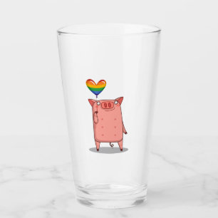 Pig With Rainbow Balloon Glass