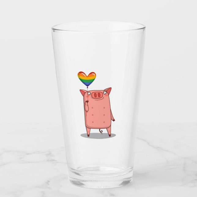 Pig With Rainbow Balloon Glass (Front)