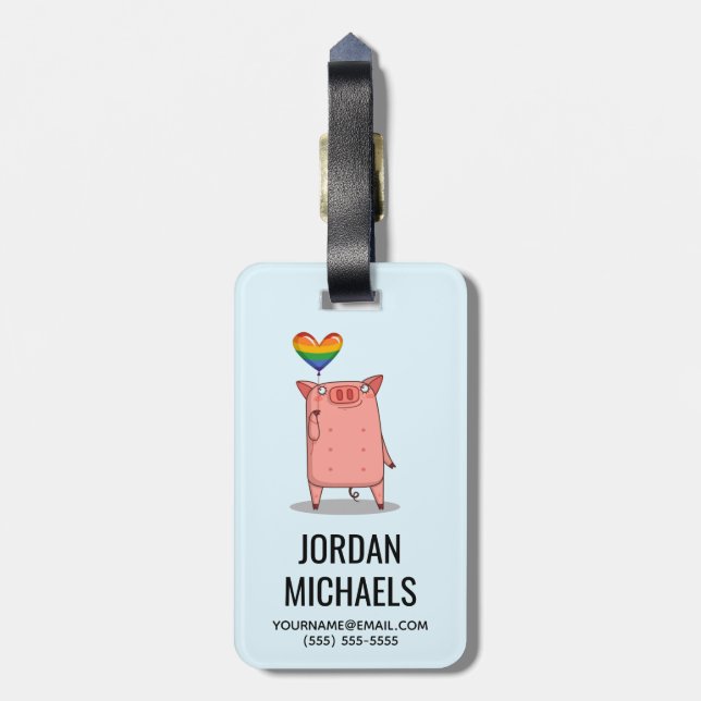 Pig With Rainbow Balloon Luggage Tag (Back Vertical)