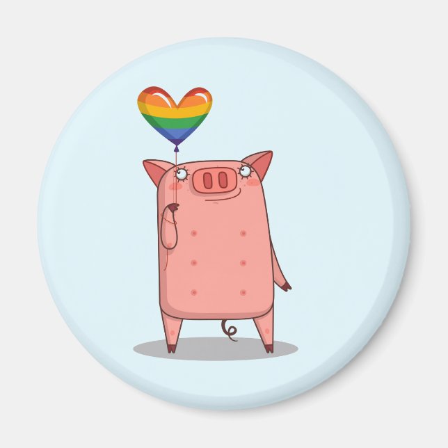 Pig With Rainbow Balloon Magnet (Front)