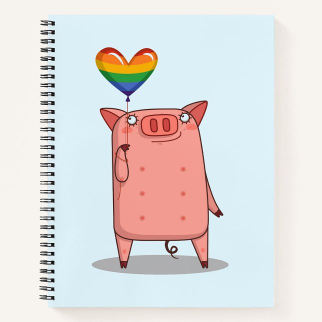 Pig With Rainbow Balloon Notebook (Front)