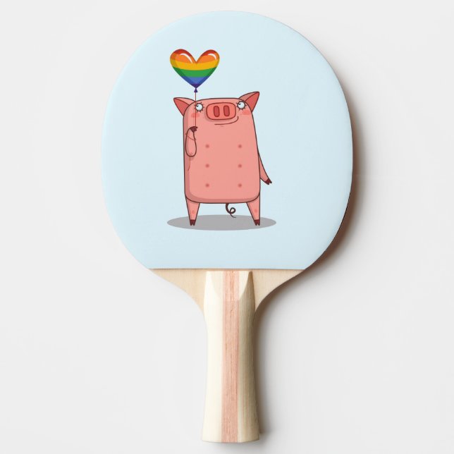 Pig With Rainbow Balloon Ping Pong Paddle (Front)