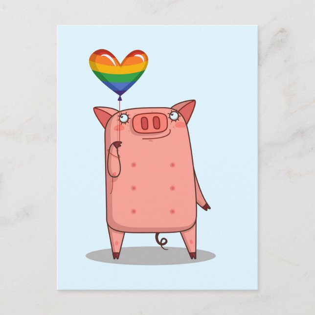 Pig With Rainbow Balloon Postcard (Front)