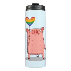 Pig With Rainbow Balloon Thermal Tumbler