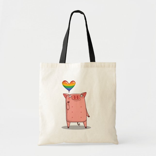 Pig With Rainbow Balloon Tote Bag (Front)