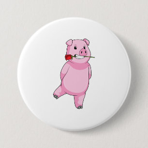 Pig with Rose Flower 7.5 Cm Round Badge