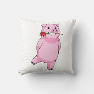 Pig with Rose Flower Cushion
