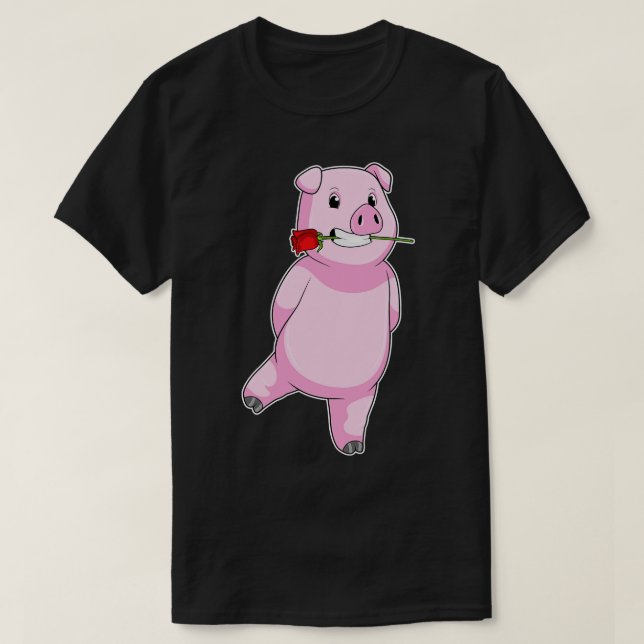Pig with Rose Flower T-Shirt (Design Front)