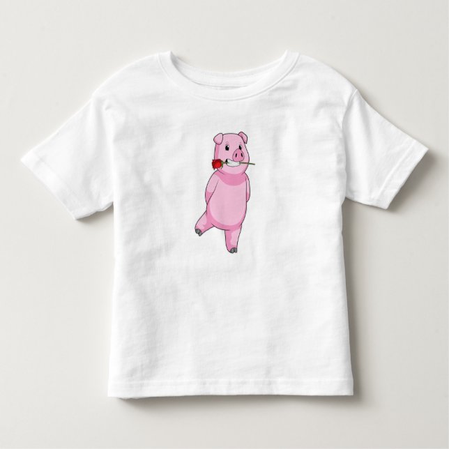 Pig with Rose Flower Toddler T-Shirt (Front)