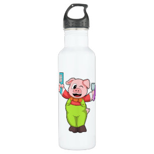 Pig with Scissors & Razor 710 Ml Water Bottle