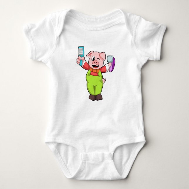 Pig with Scissors & Razor Baby Bodysuit (Front)