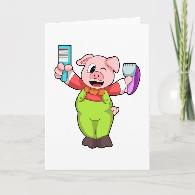 Pig with Scissors & Razor Card (Front)