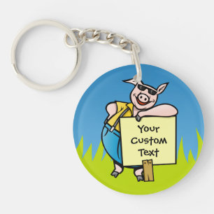 Pig with Sign Keychain
