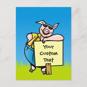Pig with sign postcard