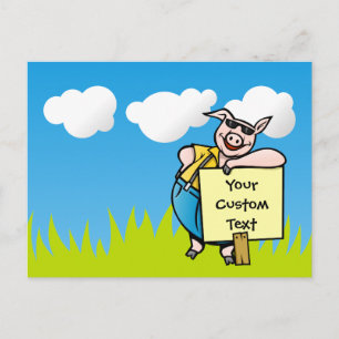 Pig with sign postcard