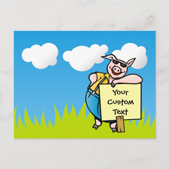Pig with sign postcard (Front)