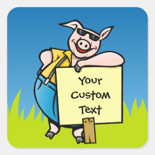 Pig with sign square sticker