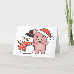 Pig With Snowman In Winter For Christmas Holiday C Card