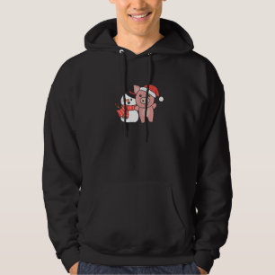 Pig With Snowman In Winter For Christmas Hoodie