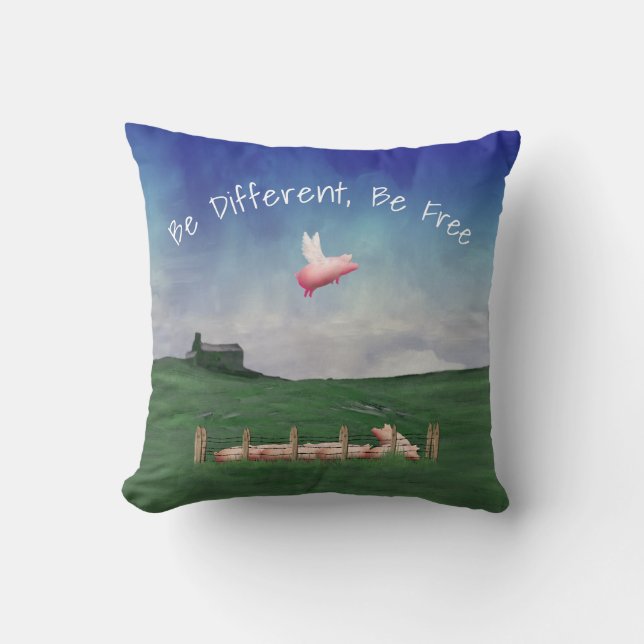 Pig With Wings-Be Different, Be Free Cushion (Front)