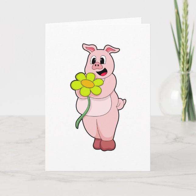 Pig with yellow Flower Card (Front)