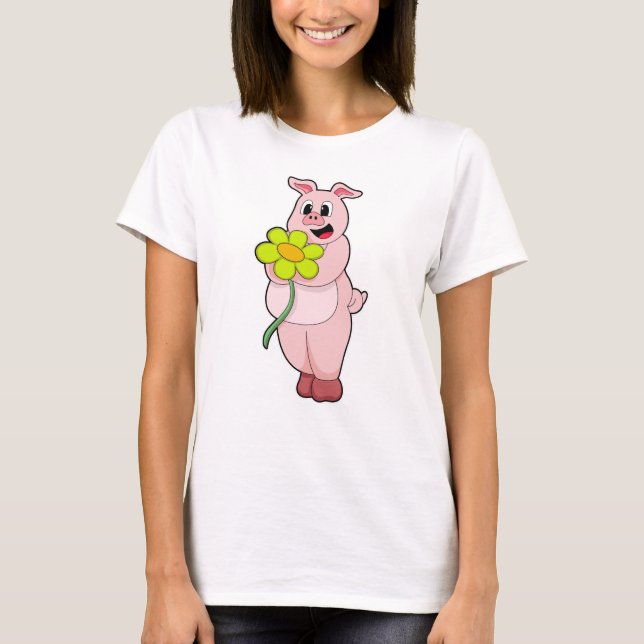 Pig with yellow Flower T-Shirt (Front)