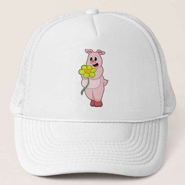 Pig with yellow Flower Trucker Hat (Front)