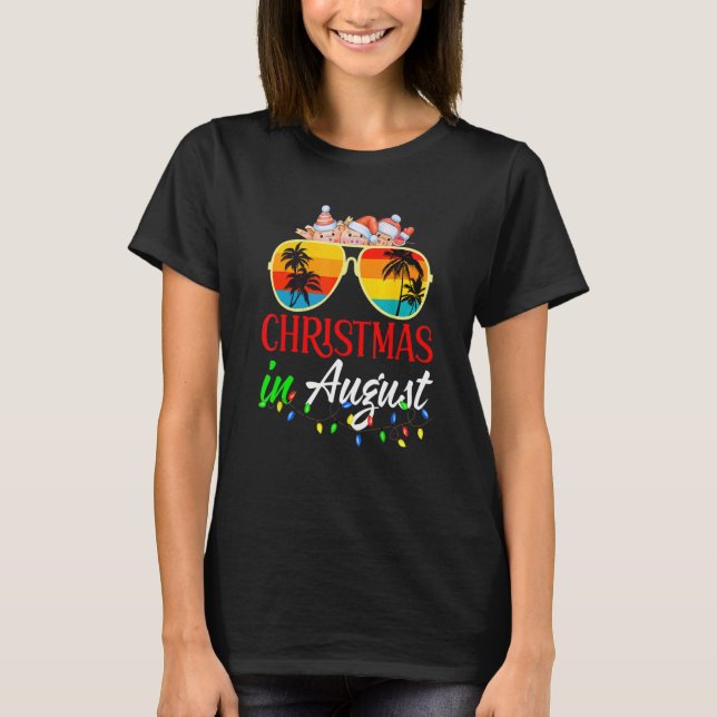 Pig Xmas In August Sunglasses Summer Retro T-Shirt (Front)