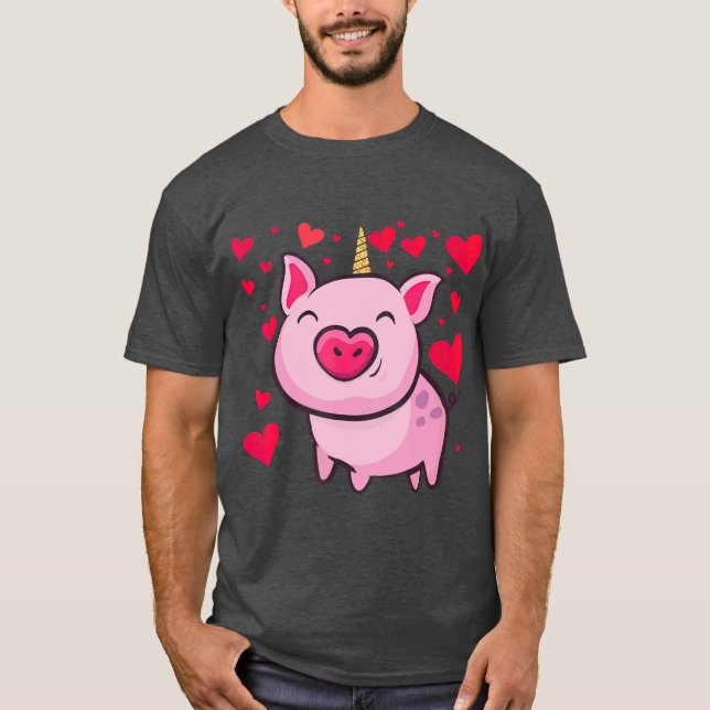 Pigacorn Unicorn Pig Lovers Valentines T-Shirt (Front)