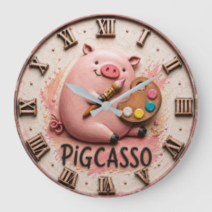 Pigcasso Funny Artist Pig  Large Clock