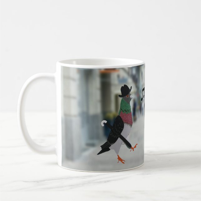 Pigeon About Town Funny Coffee Mug (Left)