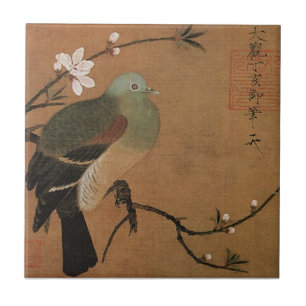 Pigeon and blossoms - Momohatozu Ceramic Tile
