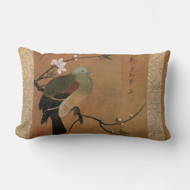 Pigeon and peach blossom lumbar cushion (Front)