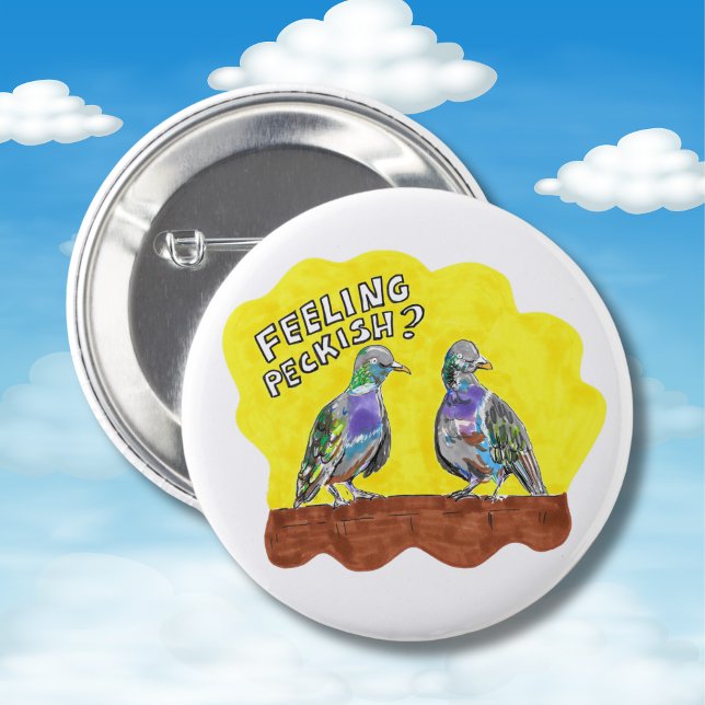 Pigeon badge feeling peckish bird pin button (Creator Uploaded)