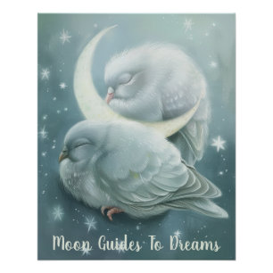 Pigeon bird baby sleeping on Moon Poster