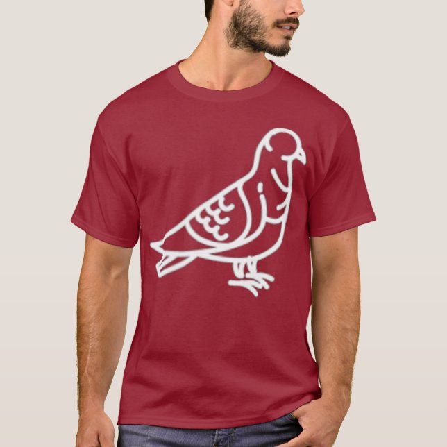 Pigeon Bird Badge Patch Line Art Icon Outline T-Shirt (Front)