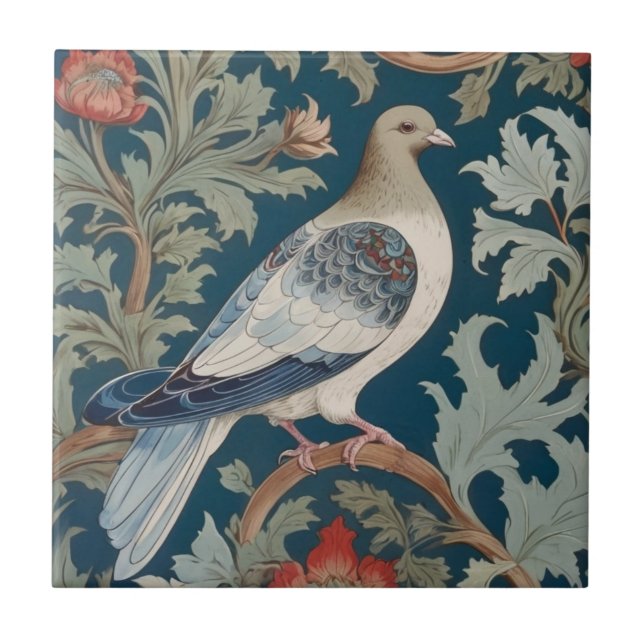 Pigeon Bird William Morris style Right facing Ceramic Tile (Front)