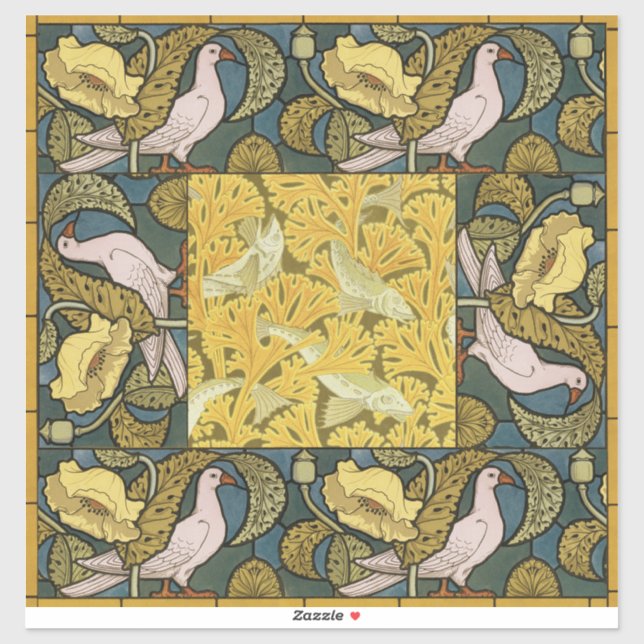 Pigeon Blue Yellow Fish Art Nouveau (Sheet)