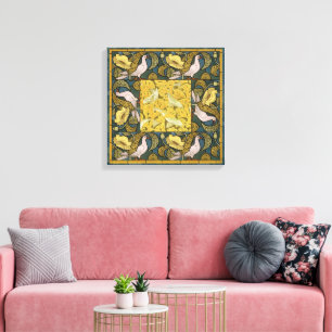 Pigeon Blue Yellow Fish Art Nouveau Canvas Print