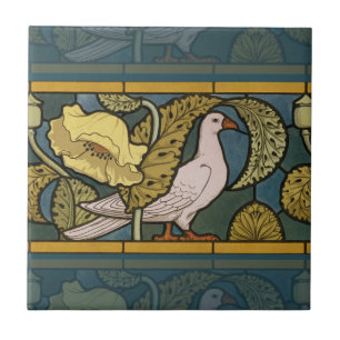 Pigeon Blue Yellow Fish Art Nouveau Ceramic Tile