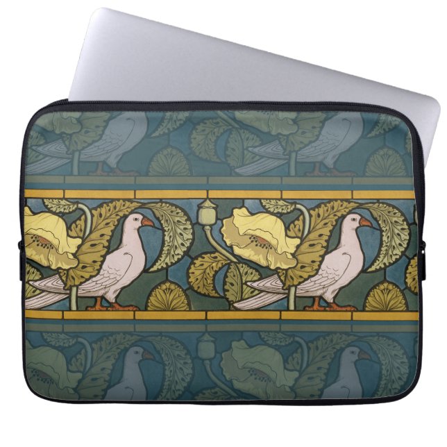 Pigeon Blue Yellow Fish Art Nouveau Laptop Sleeve (Front)