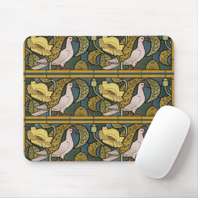 Pigeon Blue Yellow Fish Art Nouveau Mouse Pad (With Mouse)