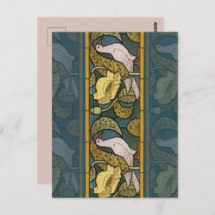 Pigeon Blue Yellow Fish Art Nouveau Postcard