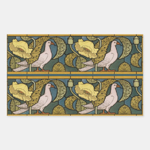 Pigeon Blue Yellow Fish Art Nouveau Rectangular Sticker