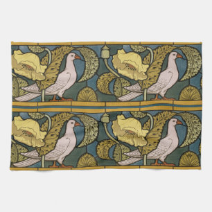 Pigeon Blue Yellow Fish Art Nouveau Tea Towel