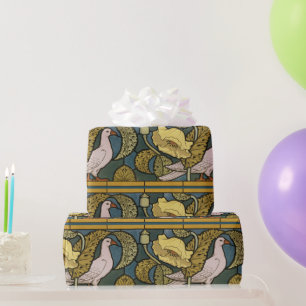 Pigeon Blue Yellow Fish Art Nouveau Wrapping Paper