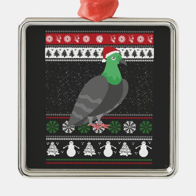 Pigeon - Christmas Pigeon Ugly Christmas Metal Ornament (Front)