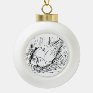 Pigeon Family Ceramic Ball Christmas Ornament